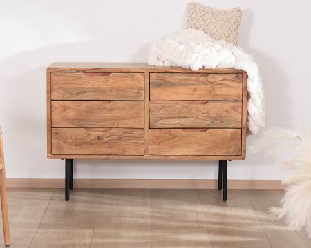 Cassettiera a 6 cassetti "Alto" in acacia naturale e metallo