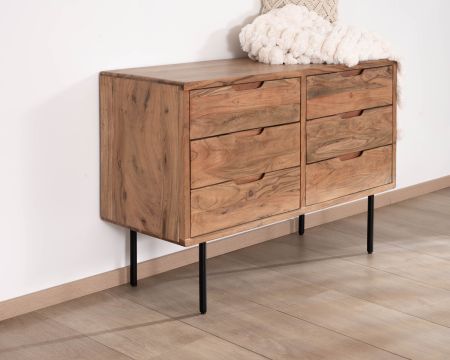 Cassettiera a 6 cassetti "Alto" in acacia naturale e metallo