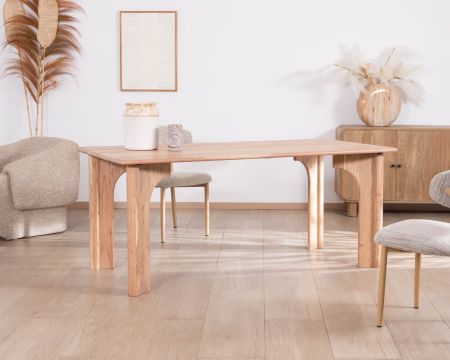 Tavolo da pranzo rettangolare da 180 cm di design scandinavo "Alba" in legno massiccio di acacia sbiancato