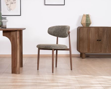 Set di 2 sedie da pranzo "Arpège" in stile retrò in tessuto a trama kaki con gambe in noce