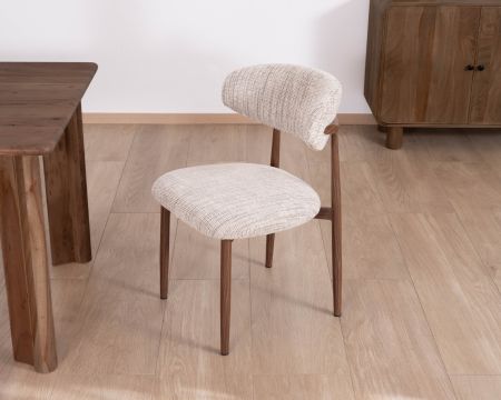 Set di 2 sedie da pranzo retrò "Arpège" in tessuto beige con gambe in metallo effetto noce