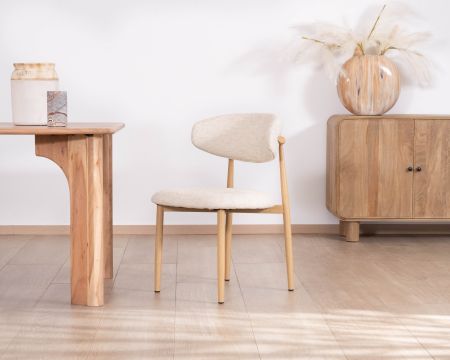 Set di 2 sedie da pranzo in tessuto intrecciato bianco sporco "Arpège" con gambe in metallo effetto legno chiaro