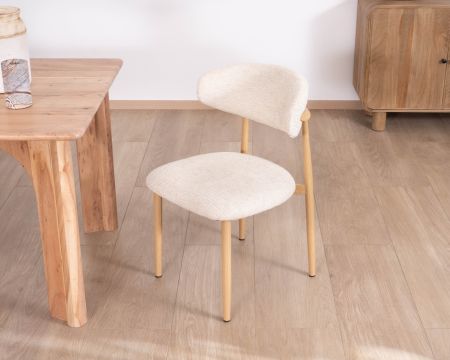 Set di 2 sedie da pranzo in tessuto intrecciato bianco sporco "Arpège" con gambe in metallo effetto legno chiaro