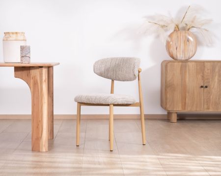 Set di 2 sedie da pranzo contemporanee "Arpège" in tessuto beige screziato con gambe in metallo effetto legno chiaro