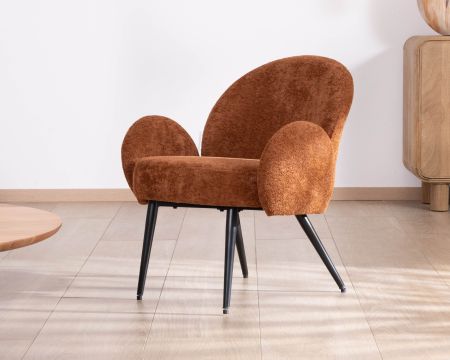 Poltrona contemporanea "Luno" con braccioli in tessuto rame lanuginoso