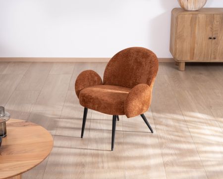 Poltrona contemporanea "Luno" con braccioli in tessuto rame lanuginoso
