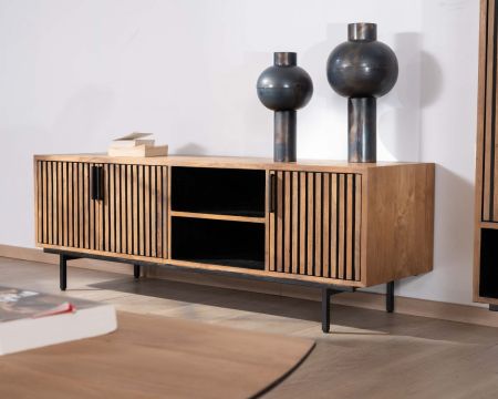 Porta TV "Opland" in stile retrò a 3 ante in teak 160 cm