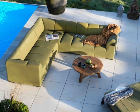 Divano angolare "Terrasse" di alta qualità in tessuto verde per uso esterno