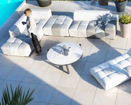 Divano modulare per esterni con ritorno a destra "Lazy Beach" beige e grigio chiaro
