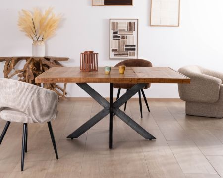 Tavolo quadrato di design in metallo e legno massiccio "Bronx" 130x130cm