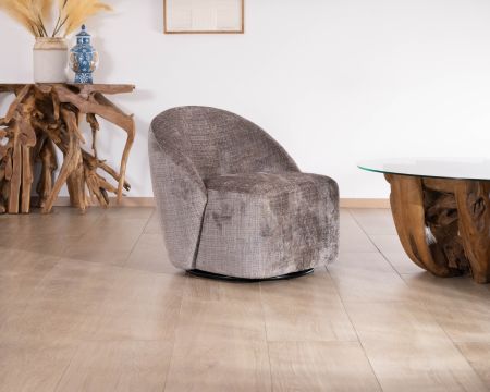 Poltroncina girevole "Marylin" in tessuto bouclette grigio cenere