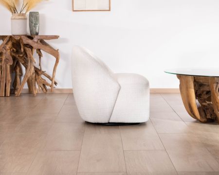 Poltrona girevole a 360° "Marylin" in elegante tessuto bianco