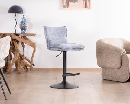 Set di 2 sedie da bar imbottite e regolabili in altezza "Topley" in tessuto blu-grigio