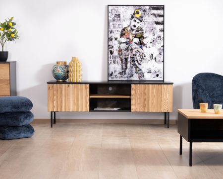 Panca TV "Sydney" in frassino massiccio oliato a due ante da 160 cm