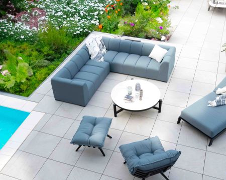 Divano angolare per esterni "Terrasse" in tessuto turchese di alta gamma