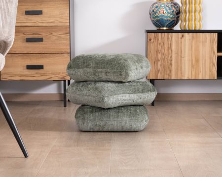 Pouf girevole contemporaneo in stile Zen "Flow" in tessuto intrecciato verde salvia