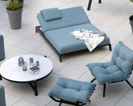 Lettino doppio da esterno in tessuto turchese e nero "Terrasse