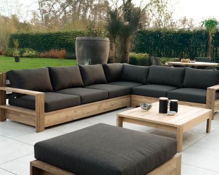 Grande divano modulare da esterno in teak e tessuto "Zenith" grigio scuro