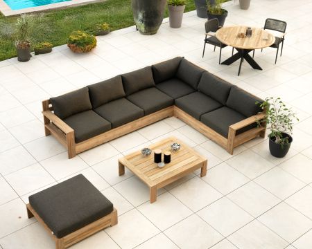 Grande divano modulare da esterno in teak e tessuto "Zenith" grigio scuro