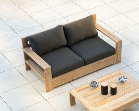 Divano da giardino a 2 posti "Zenith" in teak con tessuto trapuntato grigio scuro