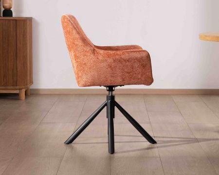 Set di 2 sedie "Ewing" in tessuto terracotta con braccioli su base girevole in metallo