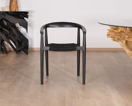Set di 4 eleganti sedie "Tiska" in legno nero e corda intrecciata