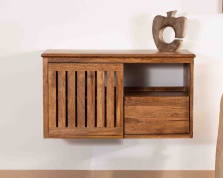 Mobiletto sospeso "Bulle" da 90 cm in legno di mango scuro