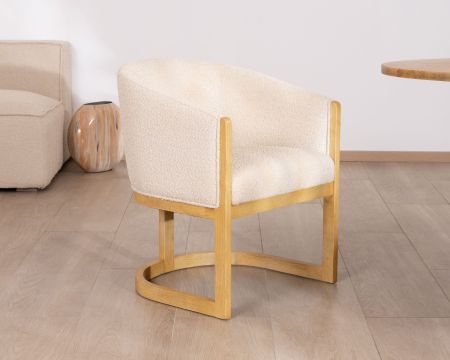Sedia da pranzo avvolgente e retrò chic "Isadora" in tessuto e legno beige 