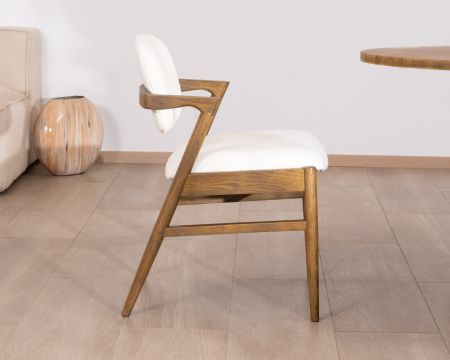 Sedia da pranzo design "Isadora" in frassino scuro e tessuto bouclette