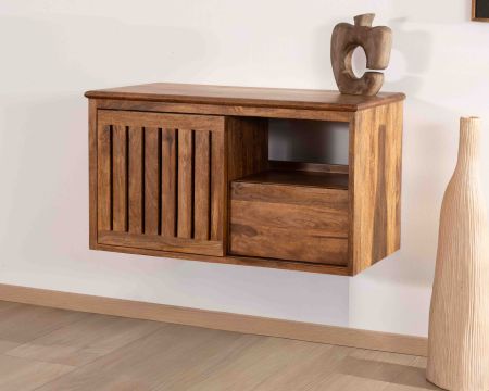 Mobiletto sospeso "Bulle" da 90 cm in legno di mango scuro