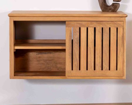 Mobiletto sospeso "Bulle" da 90 cm in legno di mango tinto rovere chiaro