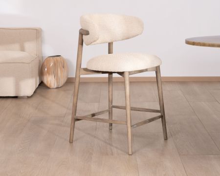 Seggiolone "Isadora" in frassino grigio e tessuto beige, stile scandinavo