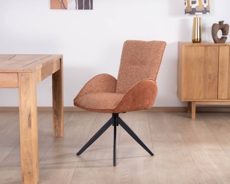 Set di 2 sedie girevoli in tessuto bi-tessuto terracotta "Eddy" con gambe in metallo