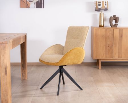 Set di 2 sedie girevoli in tessuto giallo "Eddy" con gambe in metallo