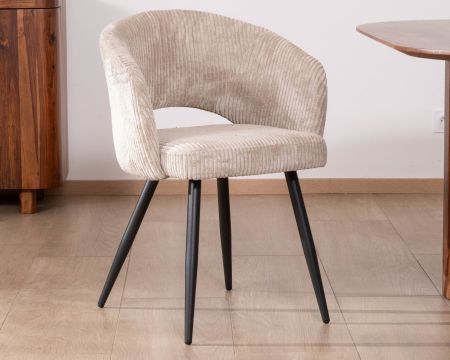 Set di 2 sedie vintage "Sonate" in velluto a coste bianco sporco con gambe in metallo nero