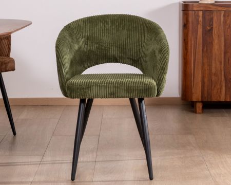 Set di 2 sedie da pranzo "Sonate" in velluto a coste color kaki con gambe in metallo