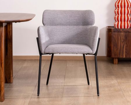 Set di 2 sedie da pranzo contemporanee "Riméno" in tessuto grigio e gambe in metallo 