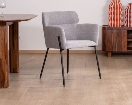 Set di 2 sedie da pranzo contemporanee "Riméno" in tessuto grigio e gambe in metallo 
