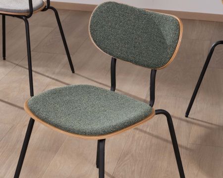 Set di 4 sedie da pranzo in stile retrò "Lino" in tessuto verde