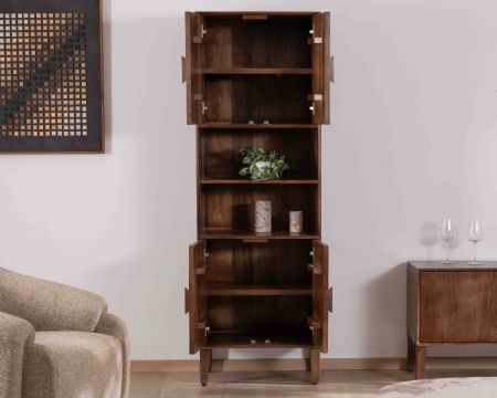 Colonna portaoggetti da 60 cm in massello di mango scuro "Kaldo" Spirito del Medioevo