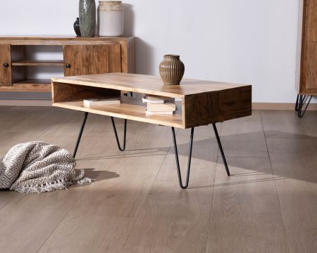 Tavolino "Wendy" con piano in acacia e nicchia centrale
