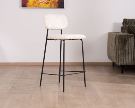 Set di 4 sedute da bar in velluto a coste bianco sporco "Kulmino" con gambe in metallo