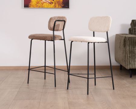 Set di 4 sedute da bar in velluto a coste bianco sporco "Kulmino" con gambe in metallo
