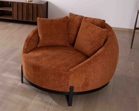 Poltrona XL 120 cm ultra-confortevole con cuscini coordinati "Sweet Culture" in tessuto bouclette terracotta