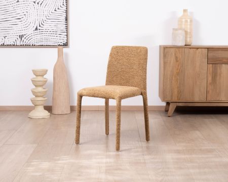 Set di 4 sedie di design "Otto" in tessuto giallo oro brillante con rivestimento tessile completo e design contemporaneo