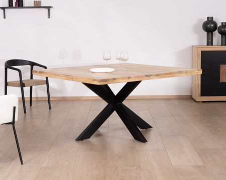 Tavolo da pranzo industriale "Caractère" quadrato 140x140cm in legno e metallo
