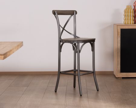 Set di 2 sedie da bar "Snack Indus" in metallo e legno grigio scuro