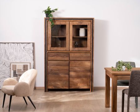 Armadio portavivande contemporaneo "Kayoa" in teak rigenerato e ante in vetro