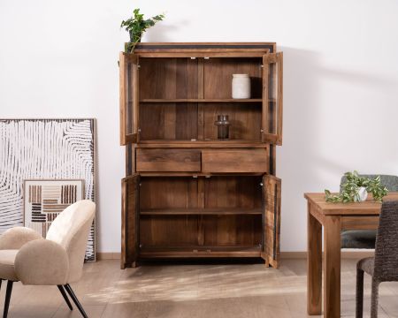 Armadio portavivande contemporaneo "Kayoa" in teak rigenerato e ante in vetro