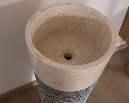 Lavabo a colonna in marmo grigio e nero "Stone" a doppia texture